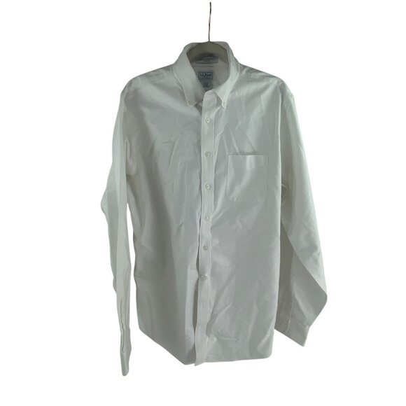 L.L. Bean Mens White Trim Fit Wrinkle Resistant Long Sleeve Button Up Shirt 16.5 - Picture 1 of 10